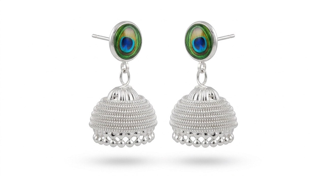 Jhumka Peacock (Mayuri) Earrings for Women Ethnic Artificial Silver Traditional Wedding & Lightweight Earrings Peacock (Mayuri) Jhumka Earrings for Women Ethnic Artificial Silver Traditional Wedding & Lightweight Earrings